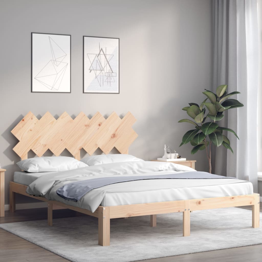 Bedframe Met Hoofdbord Massief Hout 5 Ft King Size 150 x 200 cm Naturel