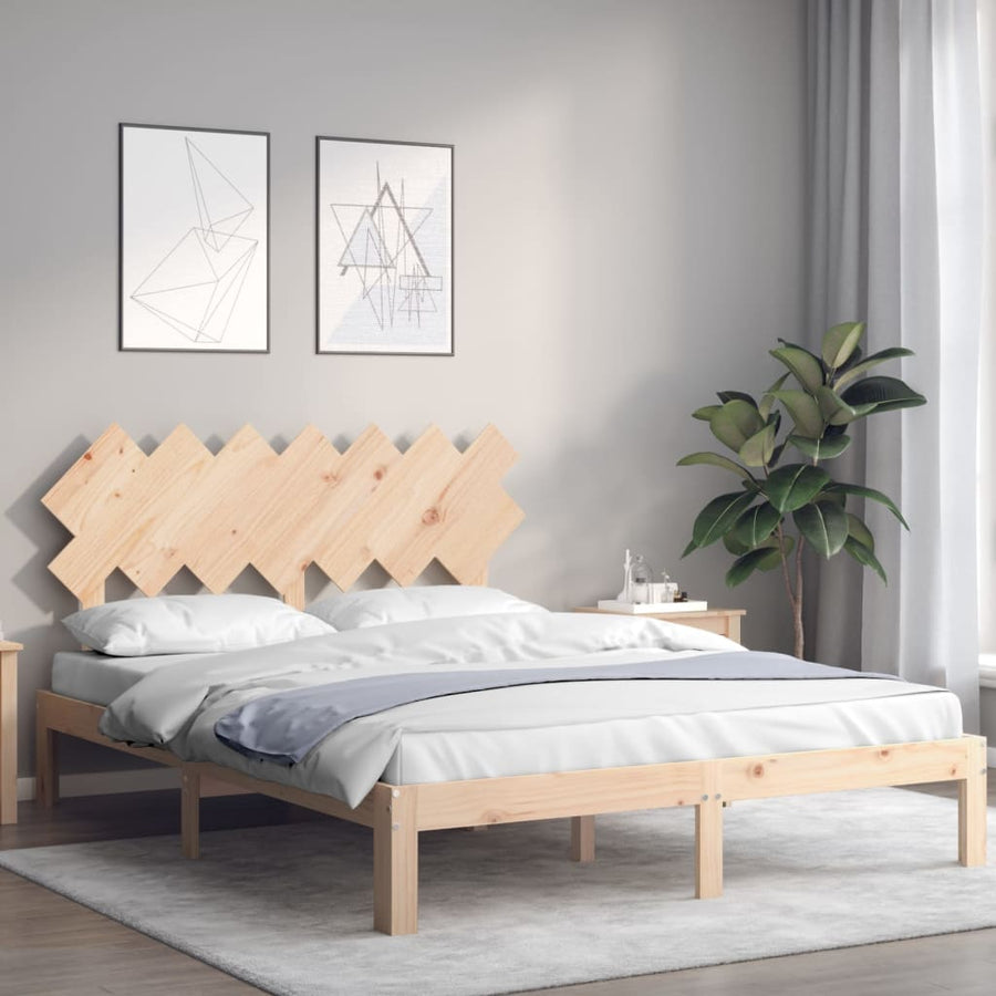 Bedframe Met Hoofdbord Massief Hout 5 Ft King Size 150 x 200 cm Naturel