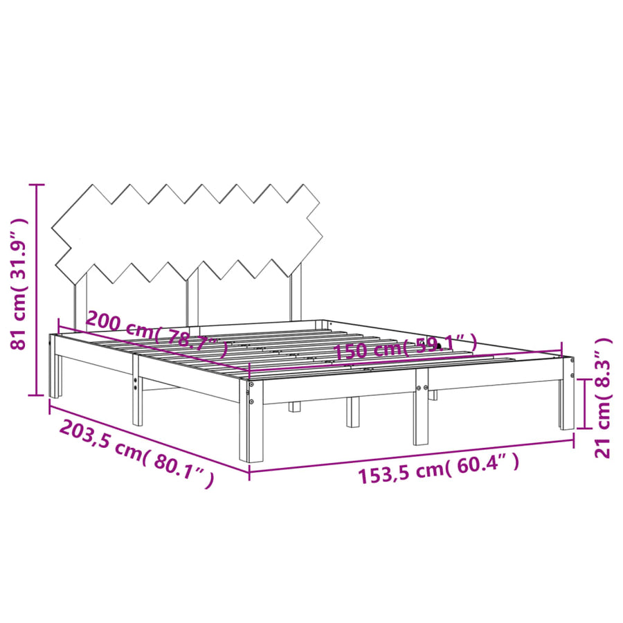 Bedframe Met Hoofdbord Massief Hout 5 Ft King Size 150 x 200 cm Naturel