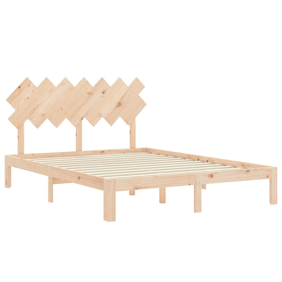 Bedframe Met Hoofdbord Massief Hout 5 Ft King Size 150 x 200 cm Naturel
