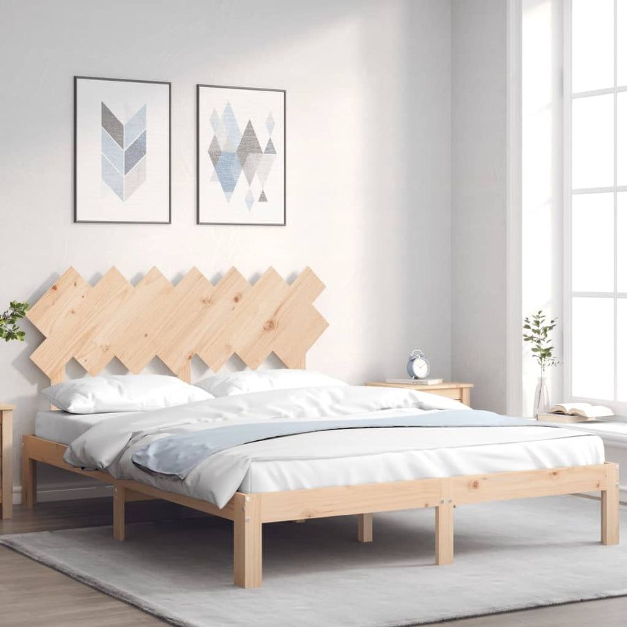 Bedframe Met Hoofdbord Massief Hout 5 Ft King Size 150 x 200 cm Naturel