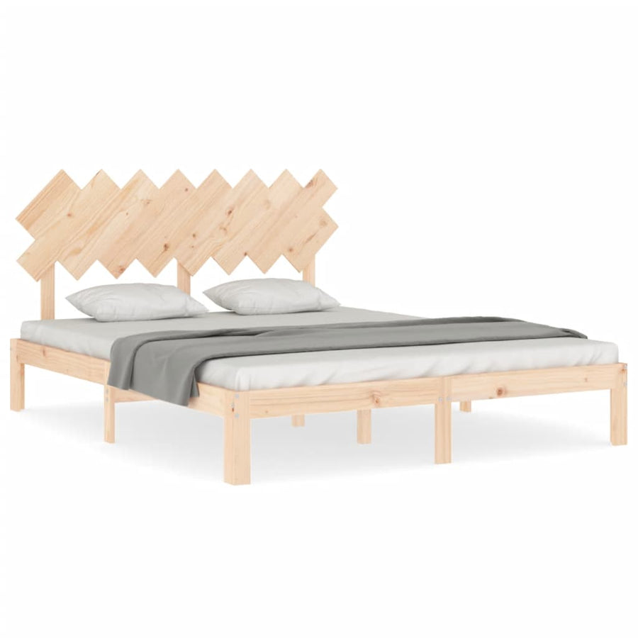 Bedframe Met Hoofdbord Massief Hout 160 x 200 cm Naturel