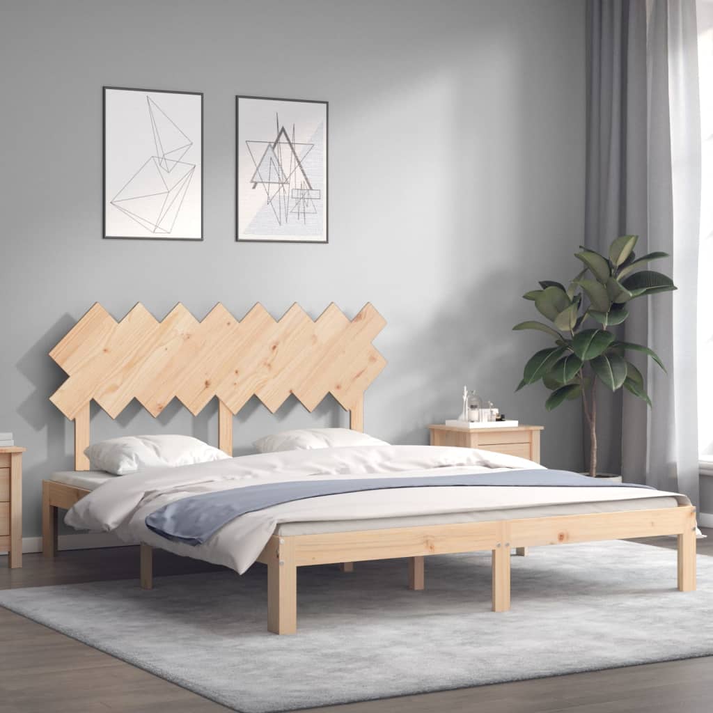 Bedframe Met Hoofdbord Massief Hout 160 x 200 cm Naturel