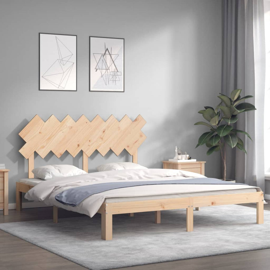 Bedframe Met Hoofdbord Massief Hout 160 x 200 cm Naturel