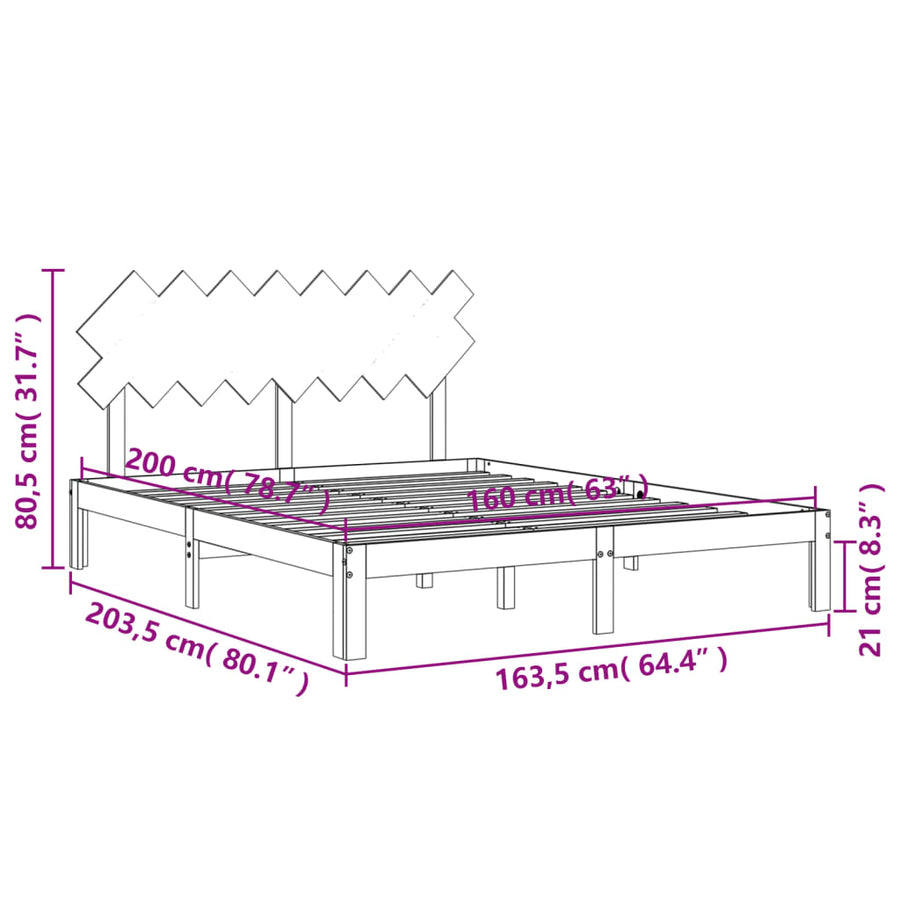 Bedframe Met Hoofdbord Massief Hout 160 x 200 cm Naturel