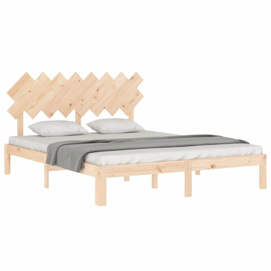 Bedframe Met Hoofdbord Massief Hout 160 x 200 cm Naturel