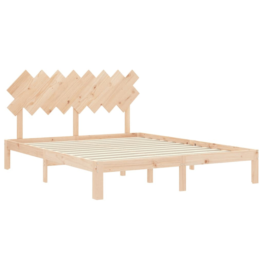 Bedframe Met Hoofdbord Massief Hout 160 x 200 cm Naturel