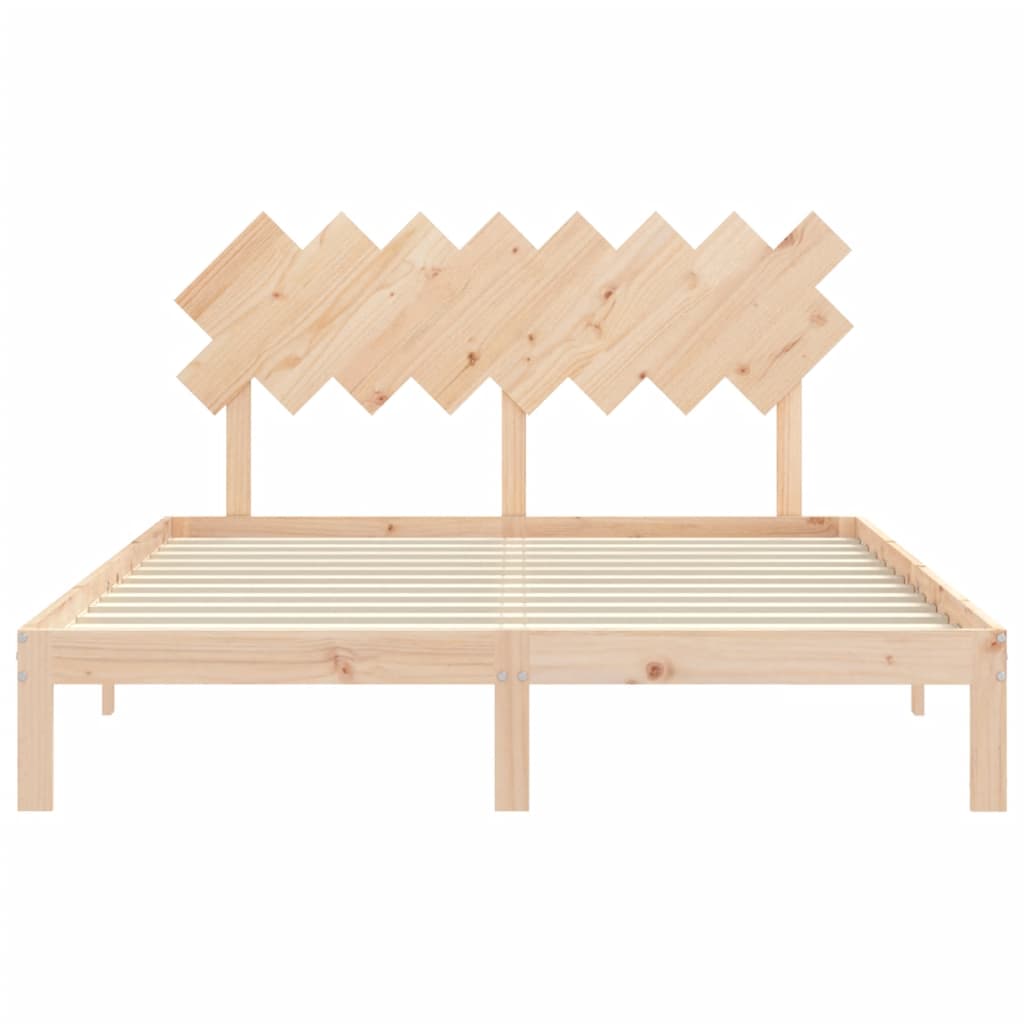 Bedframe Met Hoofdbord Massief Hout 160 x 200 cm Naturel