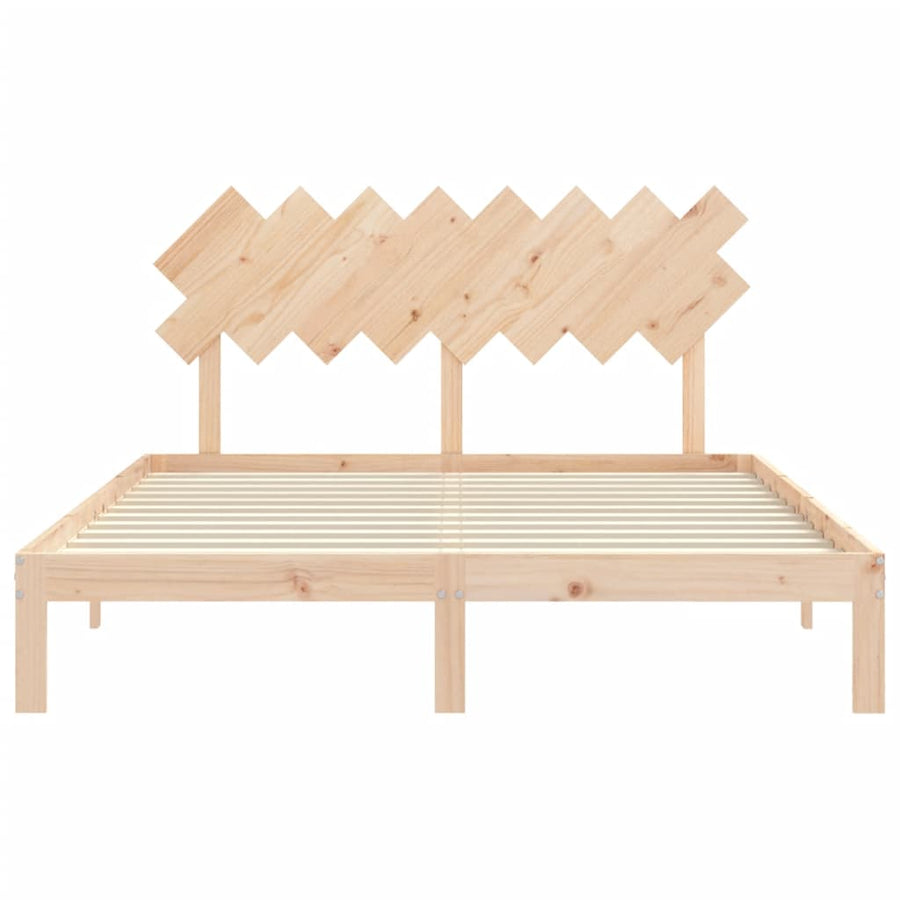 Bedframe Met Hoofdbord Massief Hout 160 x 200 cm Naturel