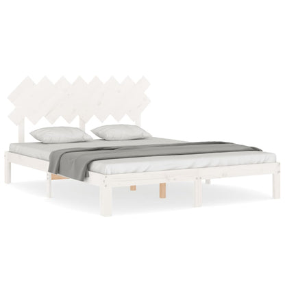 Bedframe Met Hoofdbord Massief Hout 160 x 200 cm Wit