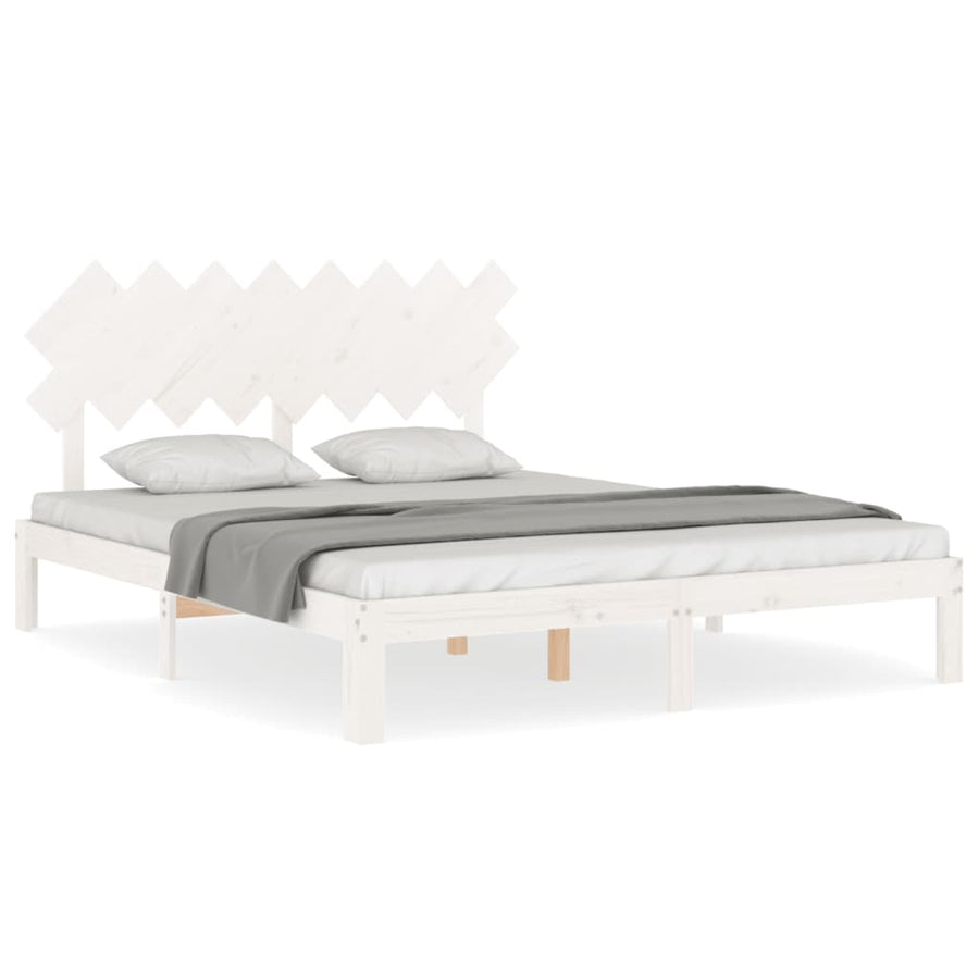 Bedframe Met Hoofdbord Massief Hout 160 x 200 cm Wit