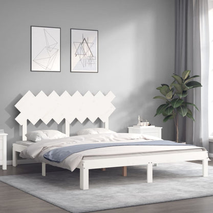 Bedframe Met Hoofdbord Massief Hout 160 x 200 cm Wit