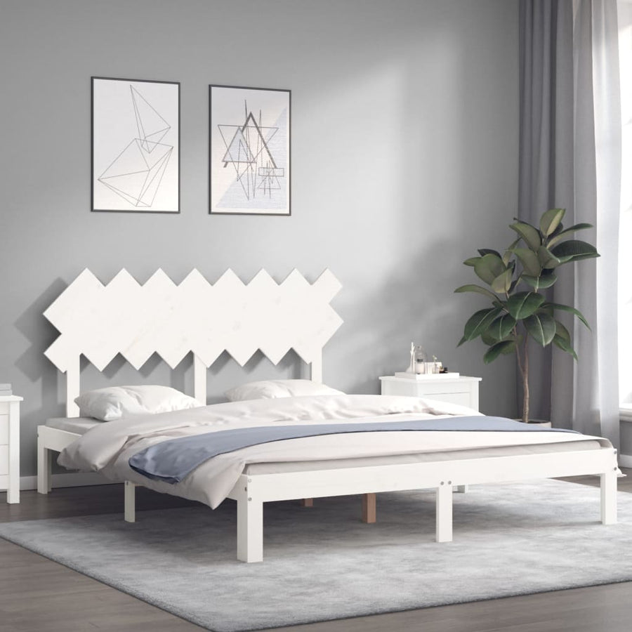 Bedframe Met Hoofdbord Massief Hout 160 x 200 cm Wit