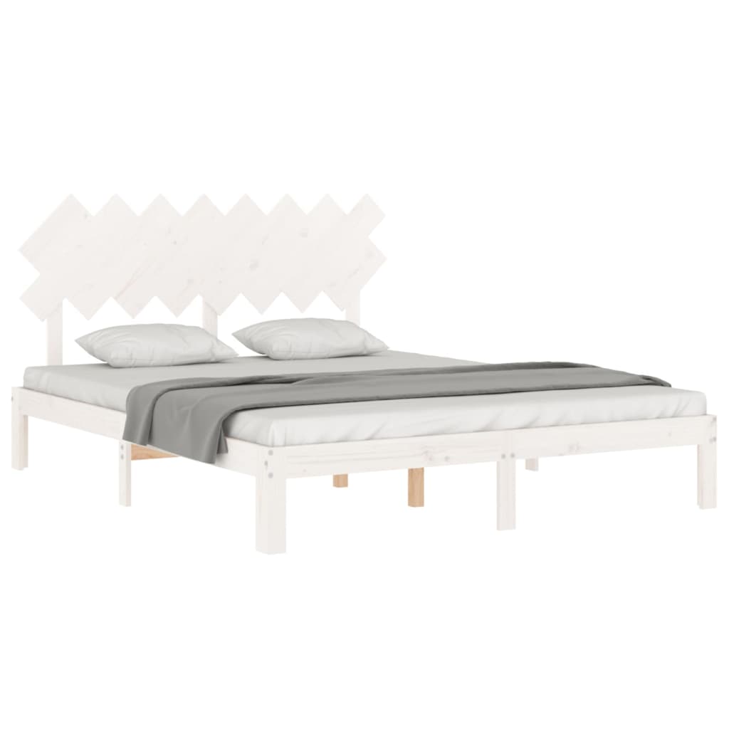 Bedframe Met Hoofdbord Massief Hout 160 x 200 cm Wit