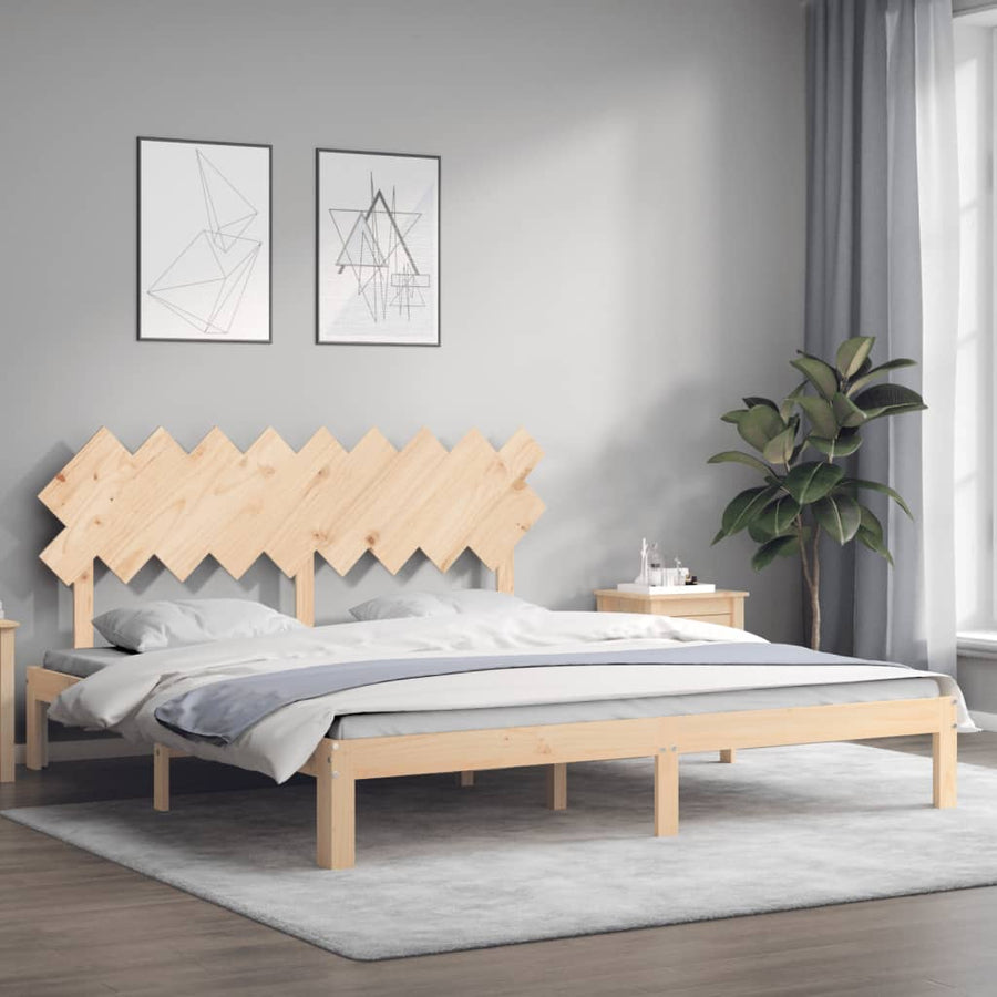 Bedframe Met Hoofdbord Massief Hout 6Ft Super King 180 x 200 cm Naturel