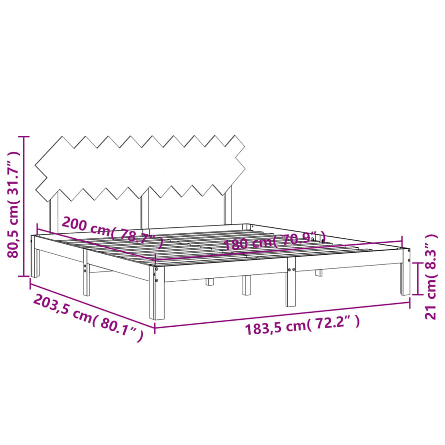 Bedframe Met Hoofdbord Massief Hout 6Ft Super King 180 x 200 cm Naturel