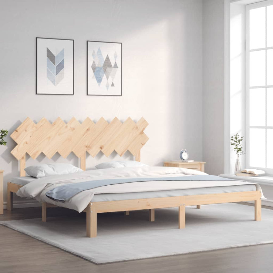 Bedframe Met Hoofdbord Massief Hout 6Ft Super King 180 x 200 cm Naturel