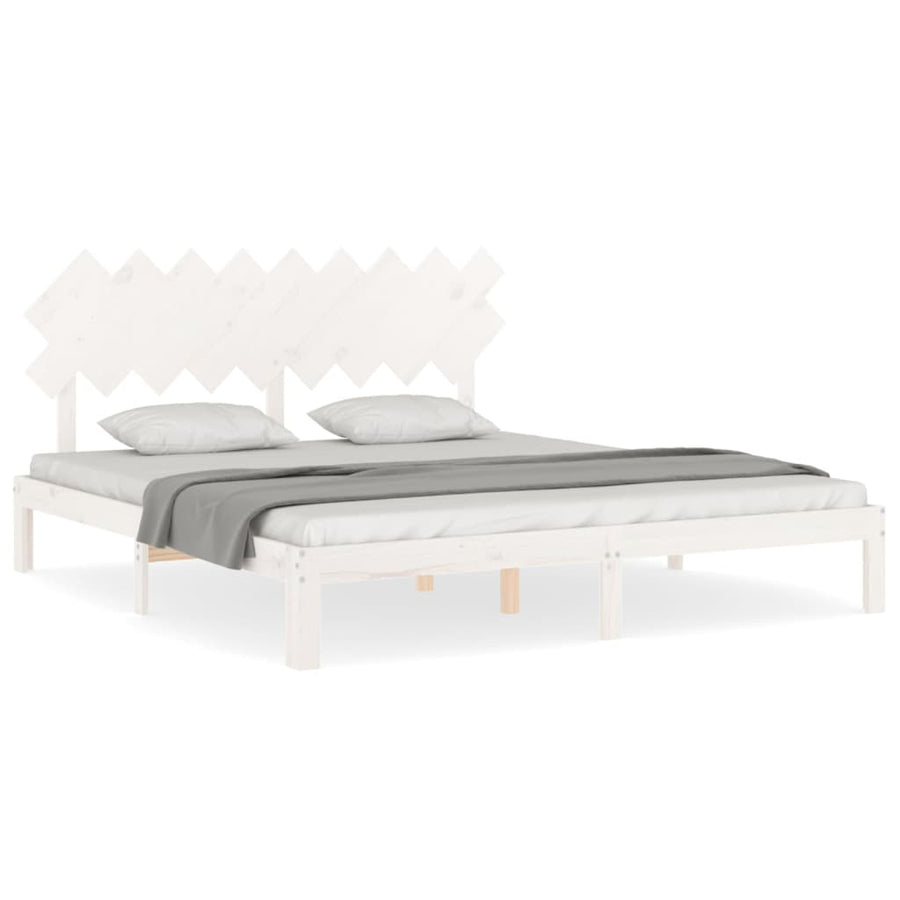 Bedframe Met Hoofdbord Massief Hout Super King Size 180 x 200 cm Wit