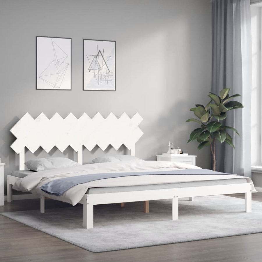 Bedframe Met Hoofdbord Massief Hout Super King Size 180 x 200 cm Wit