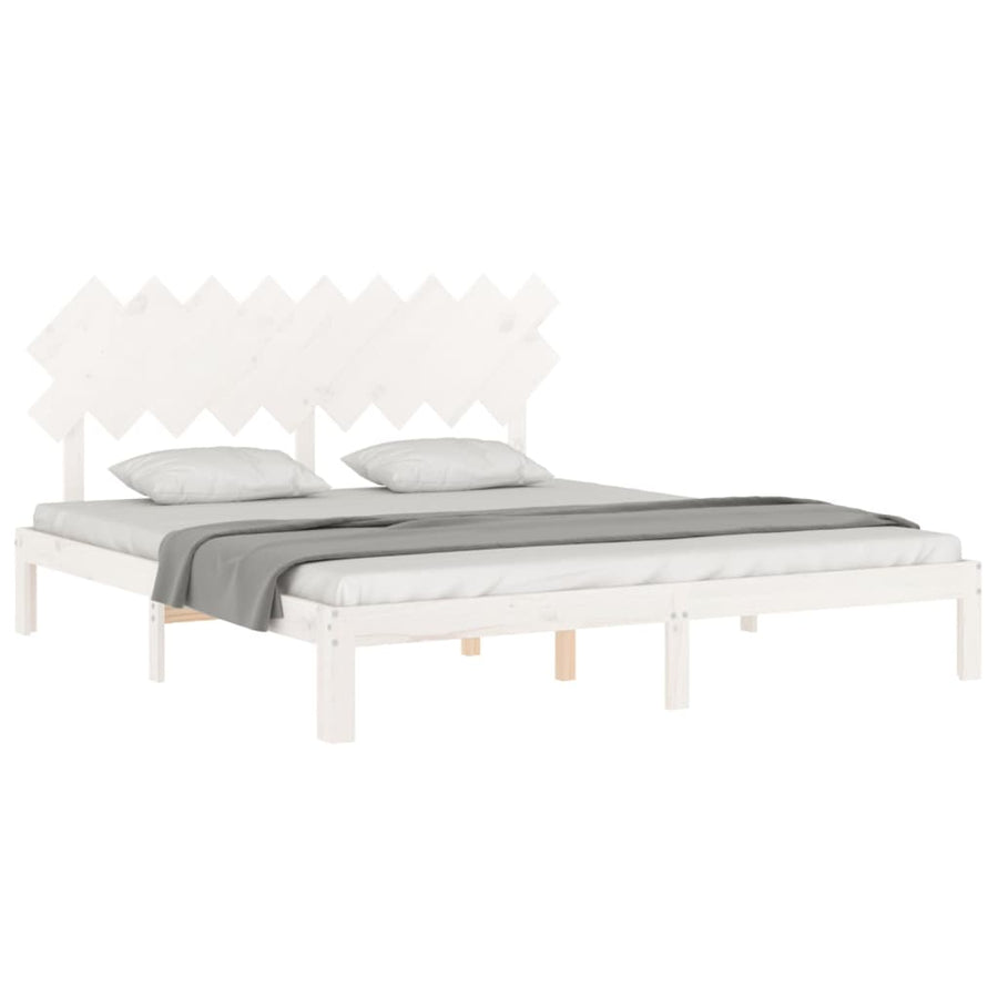 Bedframe Met Hoofdbord Massief Hout Super King Size 180 x 200 cm Wit