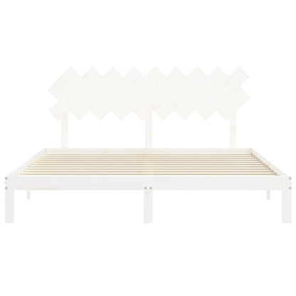 Bedframe Met Hoofdbord Massief Hout Super King Size 180 x 200 cm Wit