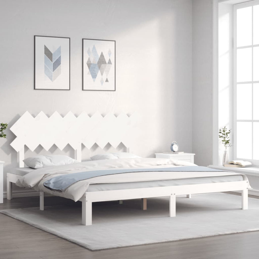 Bedframe Met Hoofdbord Massief Hout Super King Size 180 x 200 cm Wit