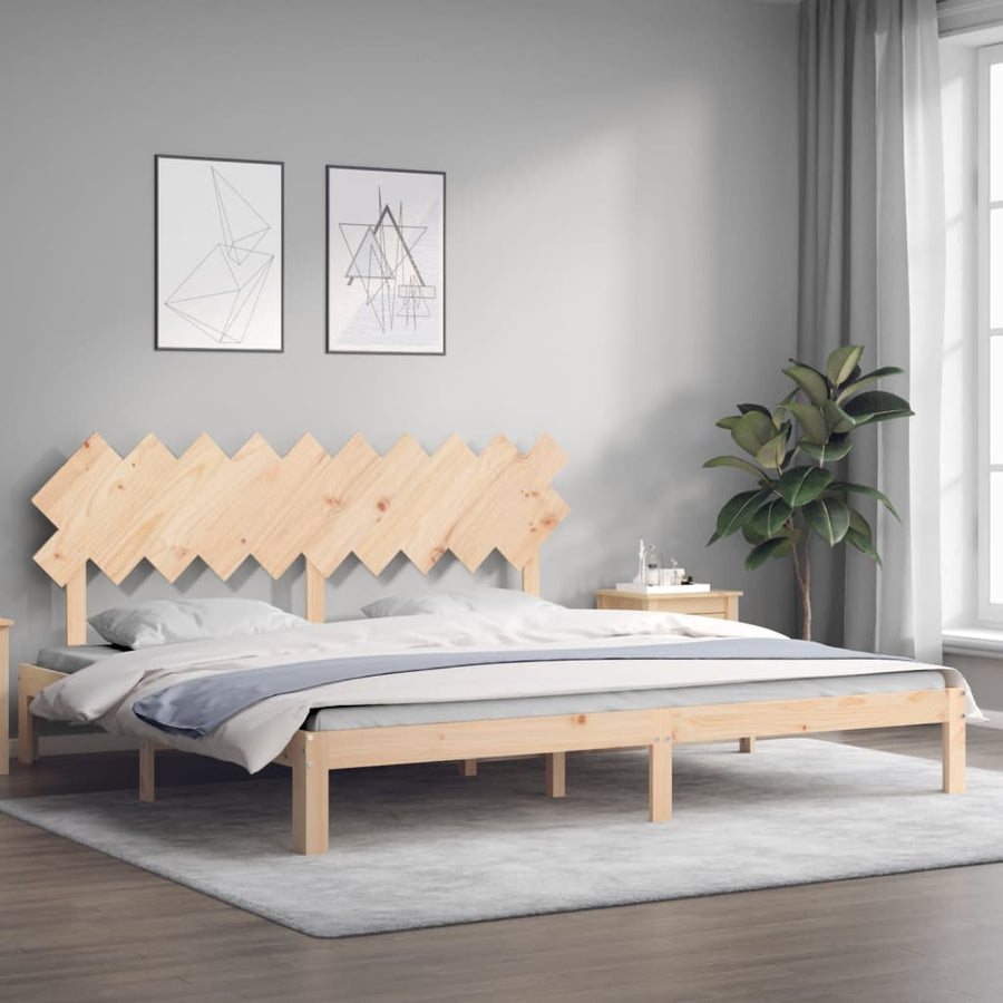 Bedframe Met Hoofdbord Massief Hout 200 x 200 cm Naturel