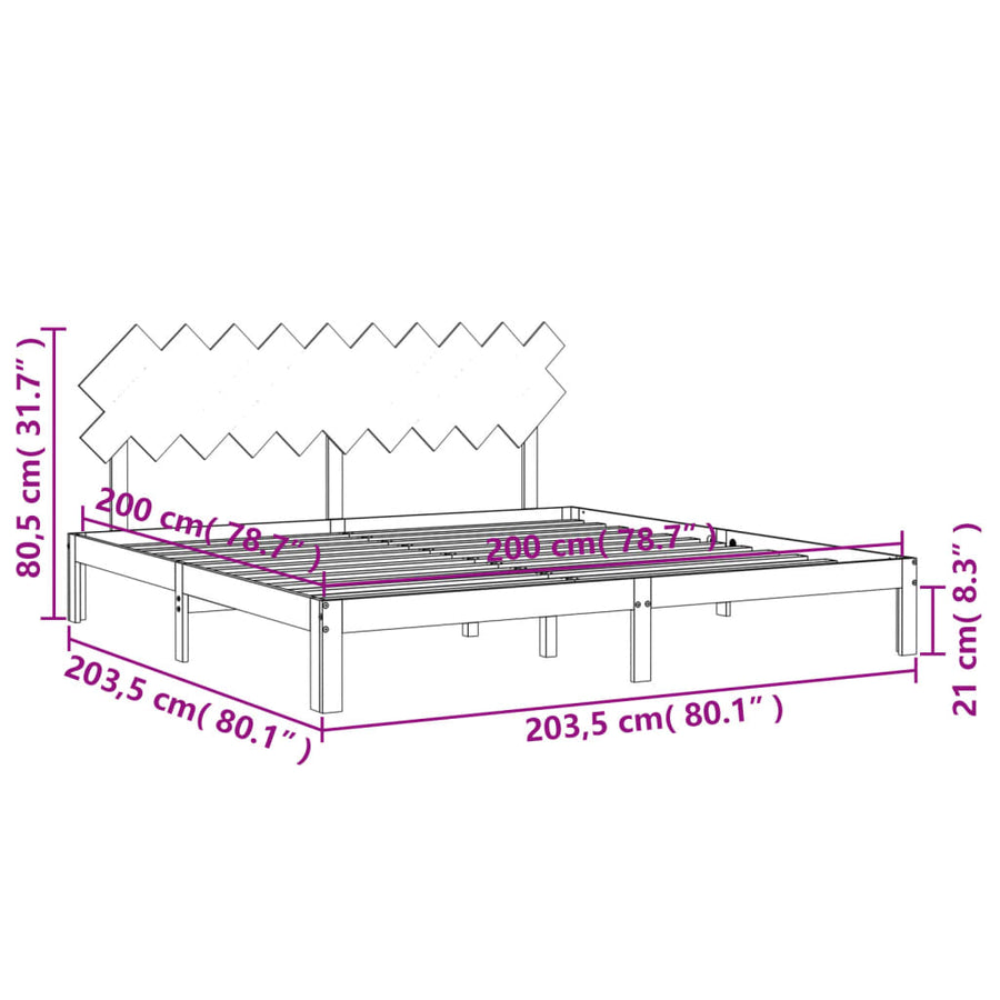 Bedframe Met Hoofdbord Massief Hout 200 x 200 cm Naturel