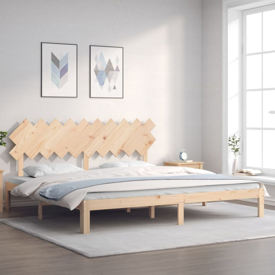 Bedframe Met Hoofdbord Massief Hout 200 x 200 cm Naturel