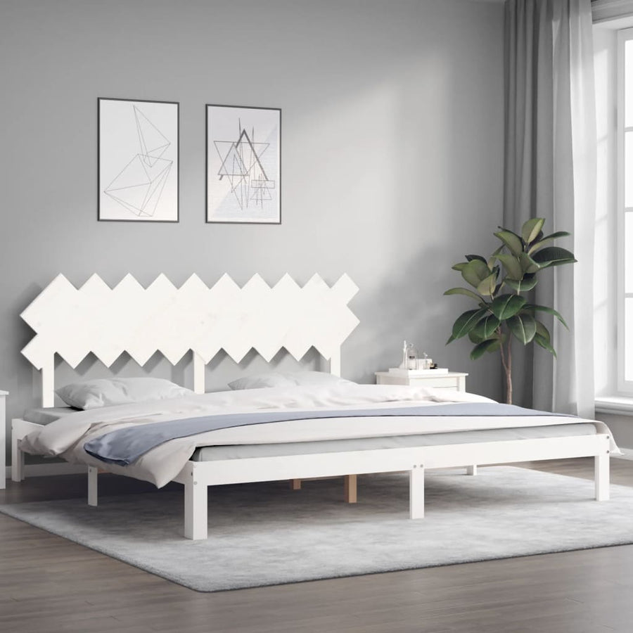 Bedframe Met Hoofdbord Massief Hout 200 x 200 cm Wit