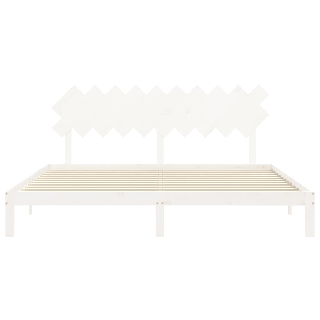 Bedframe Met Hoofdbord Massief Hout 200 x 200 cm Wit