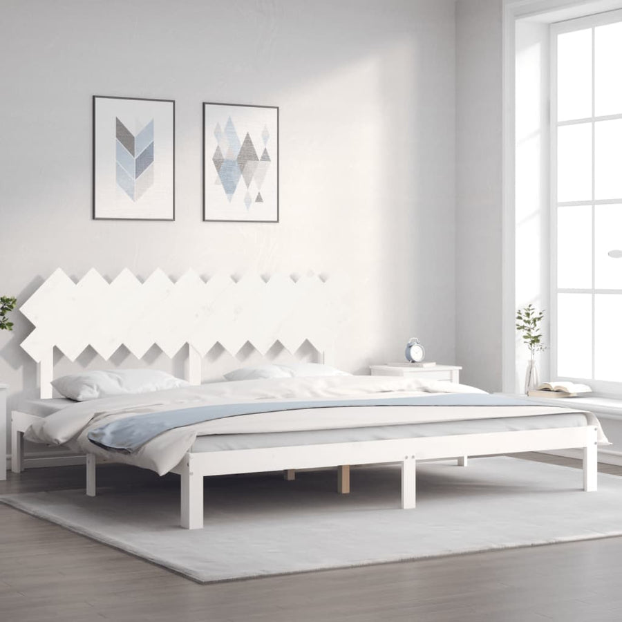 Bedframe Met Hoofdbord Massief Hout 200 x 200 cm Wit
