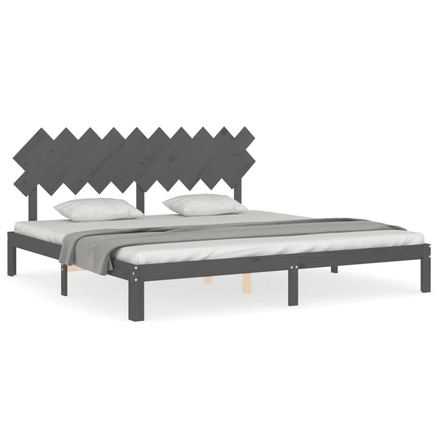 Bedframe Met Hoofdbord Massief Hout 200 x 200 cm Grijs