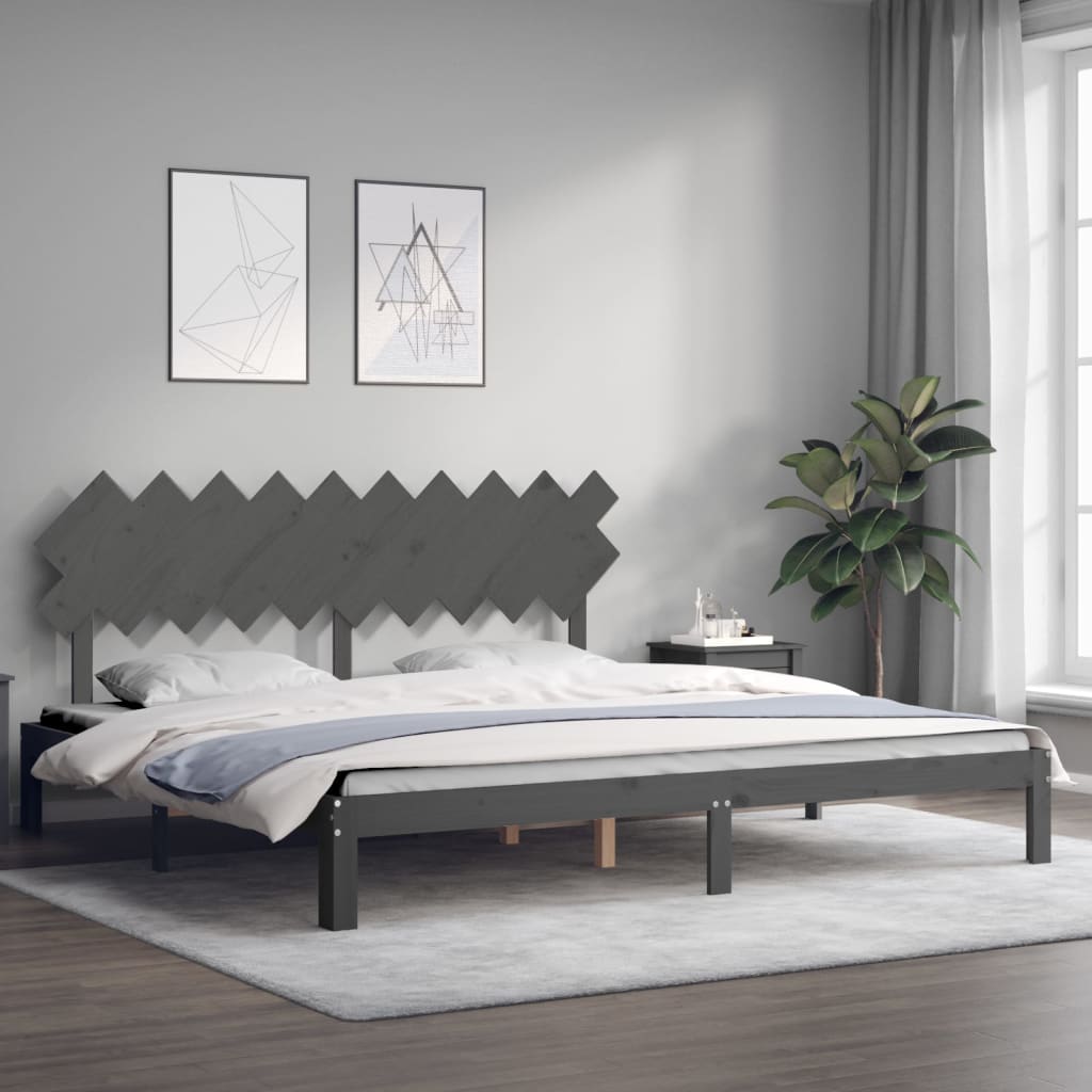 Bedframe Met Hoofdbord Massief Hout 200 x 200 cm Grijs