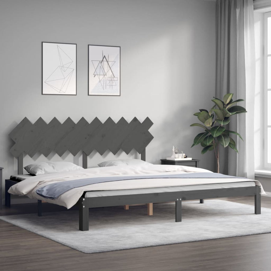 Bedframe Met Hoofdbord Massief Hout 200 x 200 cm Grijs