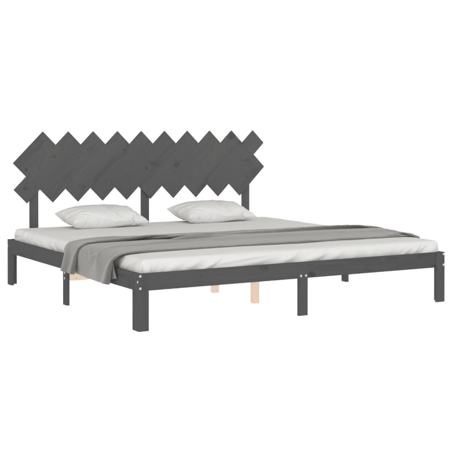 Bedframe Met Hoofdbord Massief Hout 200 x 200 cm Grijs