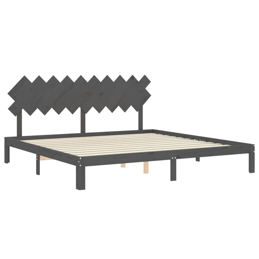 Bedframe Met Hoofdbord Massief Hout 200 x 200 cm Grijs