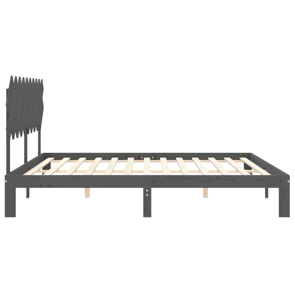 Bedframe Met Hoofdbord Massief Hout 200 x 200 cm Grijs