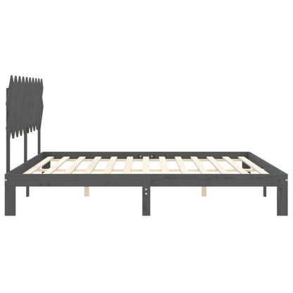 Bedframe Met Hoofdbord Massief Hout 200 x 200 cm Grijs