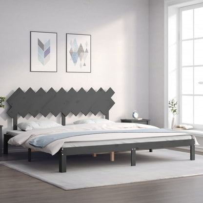 Bedframe Met Hoofdbord Massief Hout 200 x 200 cm Grijs