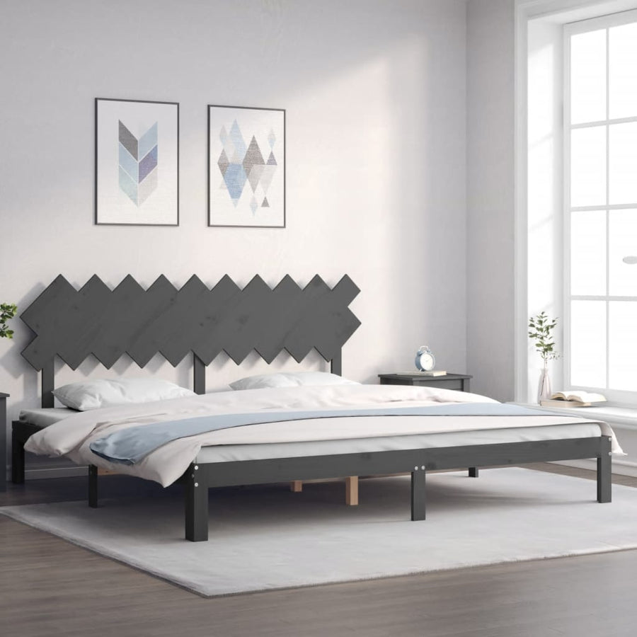 Bedframe Met Hoofdbord Massief Hout 200 x 200 cm Grijs