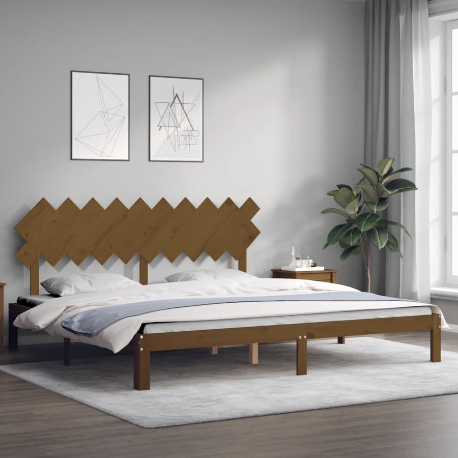 Bedframe Met Hoofdbord Massief Hout 200 x 200 cm Honingbruin