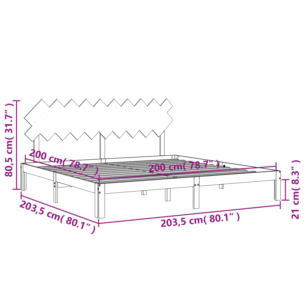 Bedframe Met Hoofdbord Massief Hout 200 x 200 cm Honingbruin