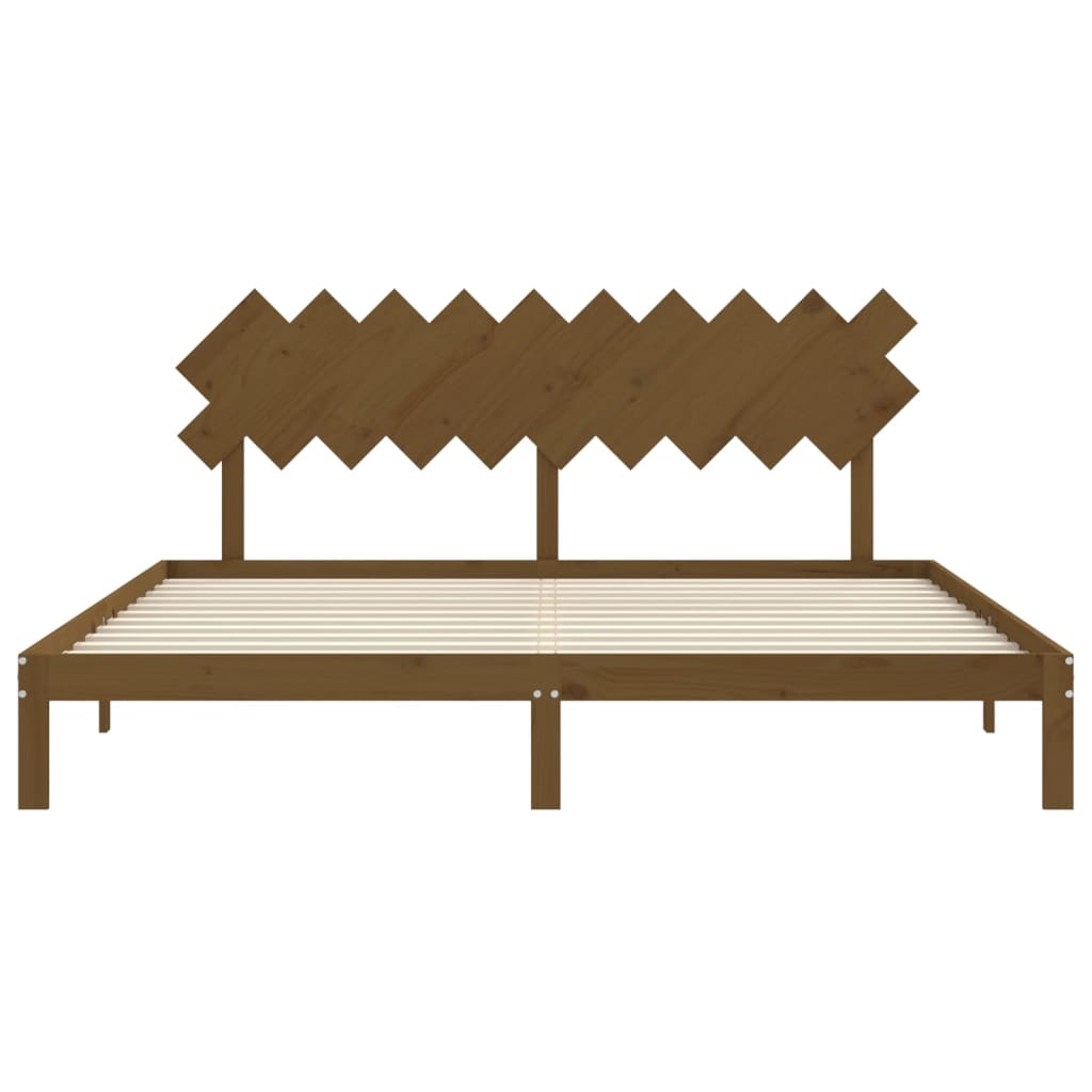 Bedframe Met Hoofdbord Massief Hout 200 x 200 cm Honingbruin