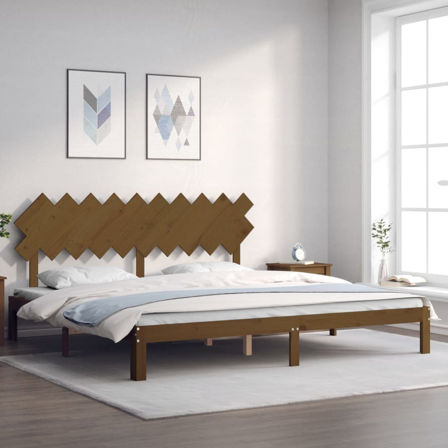 Bedframe Met Hoofdbord Massief Hout 200 x 200 cm Honingbruin