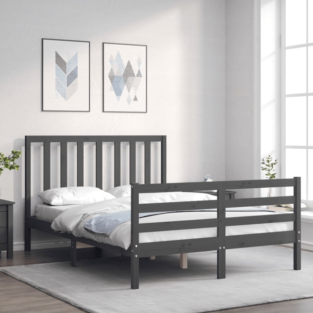 Bedframe met hoofdbord massief hout grijs 140x190 cm 140 x 190 cm Grijs