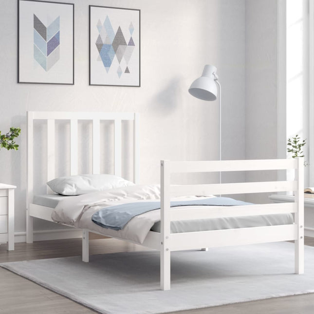 Bedframe met hoofdbord massief hout wit 90x200 cm 90 x 200 cm Wit