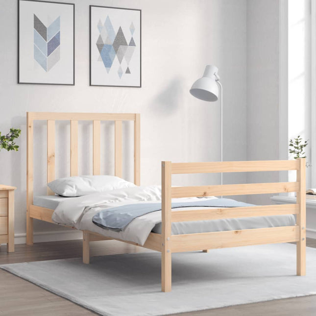 Bedframe met hoofdbord massief hout 100x200 cm 100 x 200 cm Naturel