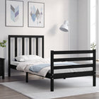 Bedframe met hoofdbord massief hout zwart 100x200 cm 100 x 200 cm Zwart