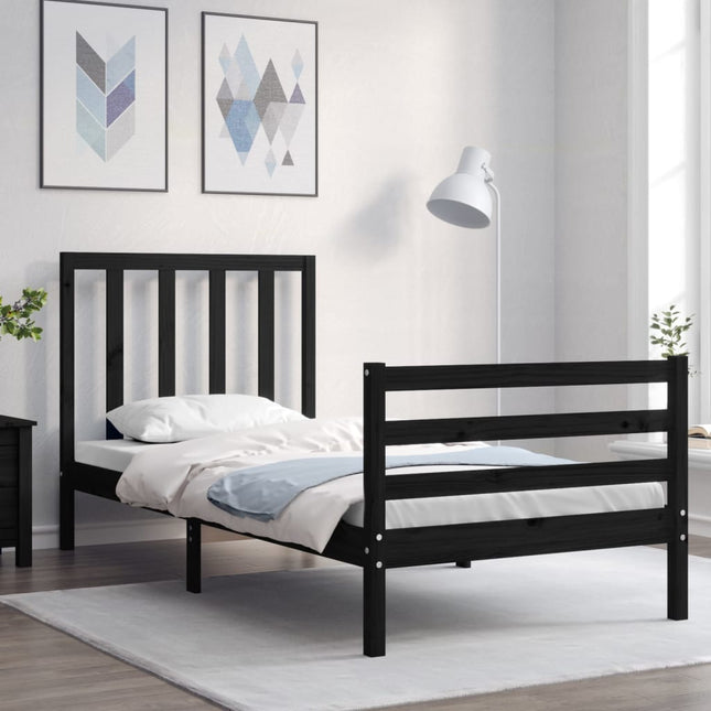 Bedframe met hoofdbord massief hout zwart 100x200 cm 100 x 200 cm Zwart